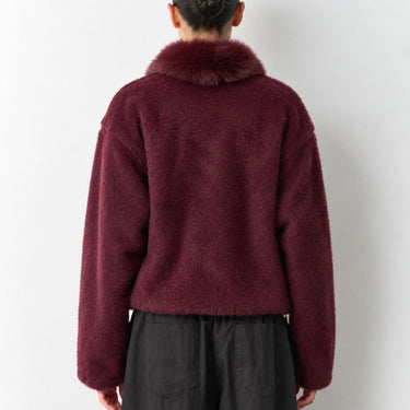 Faux-Fur Collar Wool Zip Jacket - Deep Cherry