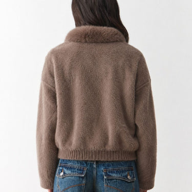 Faux-Fur Collar Wool Zip Jacket - Warm Taupe