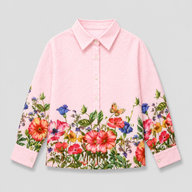 FLORAL EMBRIODED BUTTON DOWN SHIRT ORCHID PINK