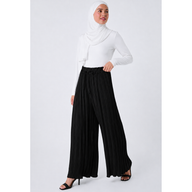 BLACK  Petite Pleated Elastic Waist Wide Leg Trousers