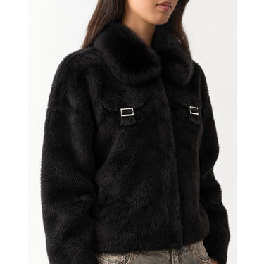Faux-Fur Collar Wool Zip Jacket - Classic Black