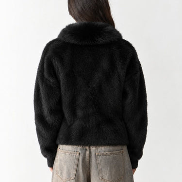 Faux-Fur Collar Wool Zip Jacket - Classic Black