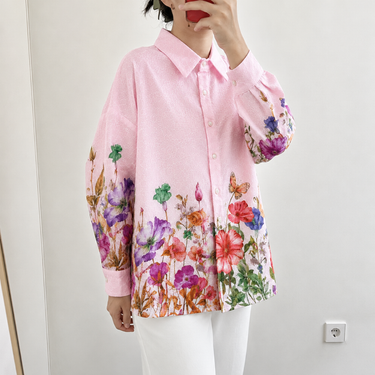 FLORAL EMBRIODED BUTTON DOWN SHIRT ORCHID PINK