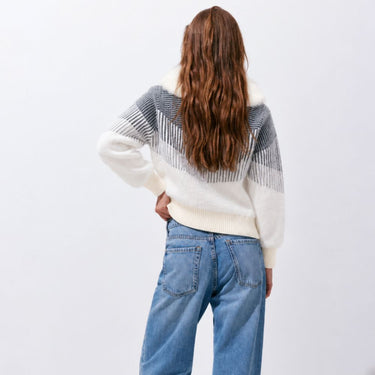 Zara Style Winter Teddy Jacket - Gray Stripe