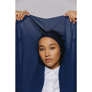 Instant Georgette Hijab with Inner Cap & Magnetic Closure - Navy Blue