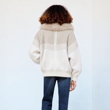 Zara Style Winter Teddy Jacket - Beige Stripe