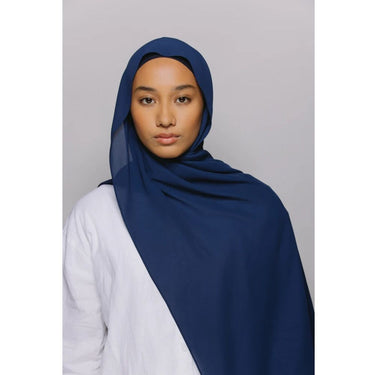 Instant Georgette Hijab with Inner Cap & Magnetic Closure - Navy Blue
