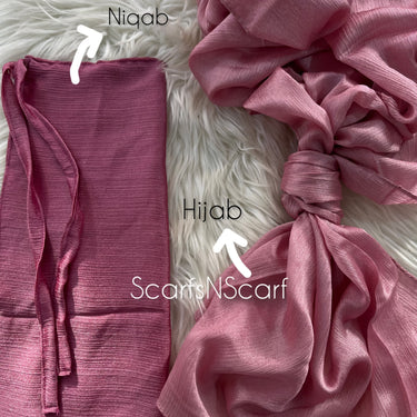 Crinkle Silk Hijab Niqab Set - Baby Pink