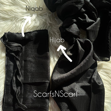 Crinkle Silk Hijab Niqab Set - Black